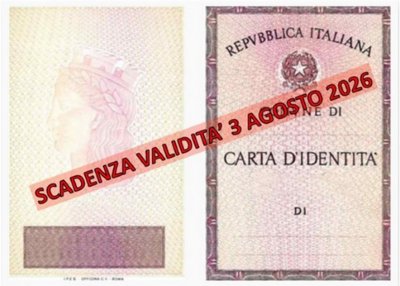 SCADENZA DELLA CARTA D'IDENTITA' CARTACEA IL 3 AGOSTO 2026